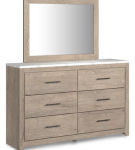 Senniberg King Panel Bed, Dresser, Mirror, and Nightstand-Light Brown/White