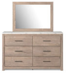 Senniberg Queen Panel Bed, Dresser, Mirror, and Nightstand-Light Brown/White