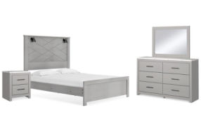 Cottonburg Queen Panel Bed, Dresser, Mirror, and Nightstand-Light Gray/White