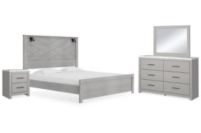 Cottonburg King Panel Bed, Dresser, Mirror, and Nightstand-Light Gray/White