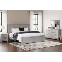 Cottonburg King Panel Bed, Dresser, Mirror and Nightstand-Light Gray/White