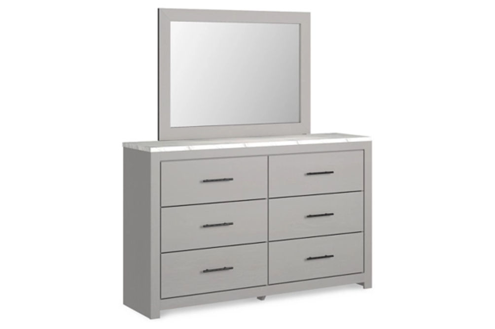 Cottonburg Queen Panel Bed with Dresser, Mirror and Nightstand-Light Gray/White