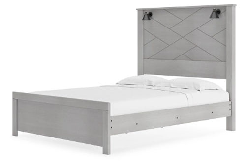 Cottonburg Queen Panel Bed, Dresser, Mirror, and Nightstand-Light Gray/White