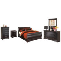 Huey Vineyard Queen Sleigh Bed with Dresser, Mirror, Chest and Nightstand-Black