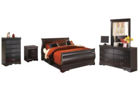 Huey Vineyard Queen Sleigh Bed with Dresser, Mirror, Chest and Nightstand-Black