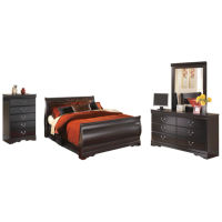 Huey Vineyard Queen Sleigh Bed with Dresser, Mirror and Chest of Drawers-Black