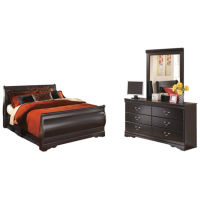 Huey Vineyard Queen Sleigh Bed with Dresser and Mirror-Black