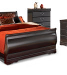 Huey Vineyard Queen Sleigh Bed, Dresser, Chest and Nightstand-Black
