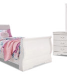 Anarasia Twin Sleigh Bed, Dresser, Mirror and Nightstand-White