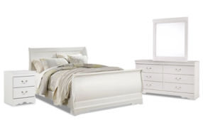 Anarasia Queen Sleigh Bed, Dresser, Mirror and Nightstand-White