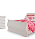 Anarasia Full Sleigh Bed with Dresser, Mirror and Nightstand-White