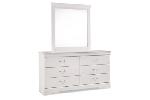 Anarasia Queen Sleigh Bed, Dresser, Mirror and Nightstand-White