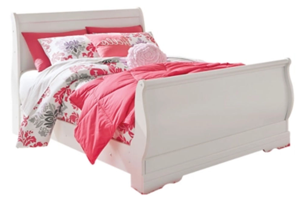 Anarasia Full Sleigh Bed with Dresser, Mirror and Nightstand-White