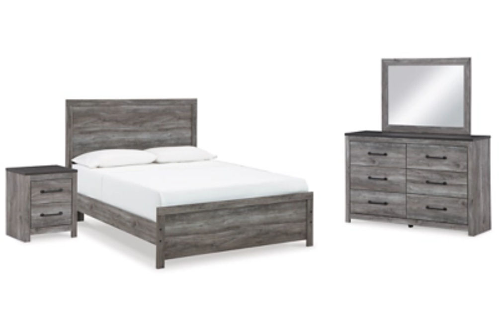 Bronyan Queen Panel Bed, Dresser, Mirror and Nightstand-Dark Gray