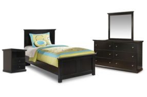 Maribel Twin Panel Bed, Dresser, Mirror and Nightstand-Black