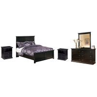 Maribel Full Panel Bed with Dresser, Mirror and 2 Nightstands-Black