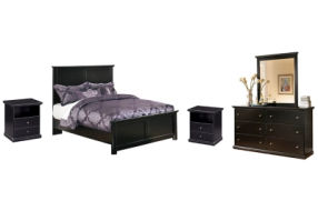 Maribel Full Panel Bed with Dresser, Mirror and 2 Nightstands-Black