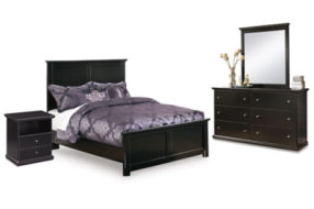 Maribel Full Panel Bed, Dresser, Mirror and Nightstand-Black