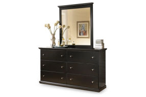 Maribel Twin Panel Bed, Dresser, Mirror and Nightstand-Black