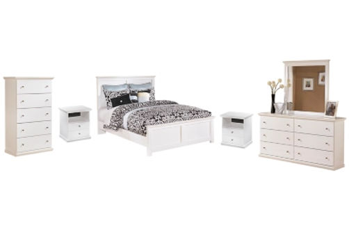 Bostwick Shoals Queen Panel Bed with Mirrored Dresser, Chest and 2 Nightstands