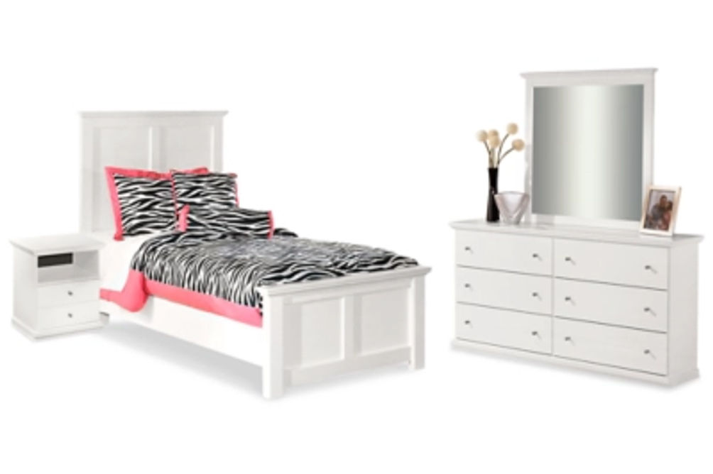 Bostwick Shoals Twin Panel Bed, Dresser, Mirror and Nightstand-White