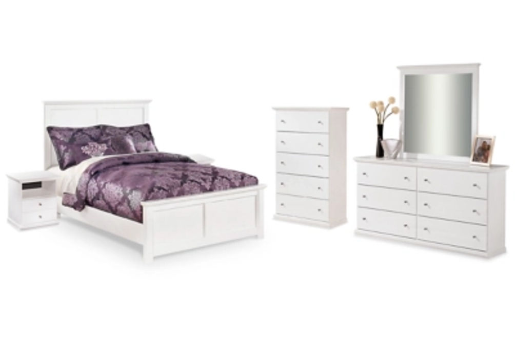 Bostwick Shoals Full Panel Bed, Dresser, Mirror, Chest, and 2 Nightstands-White