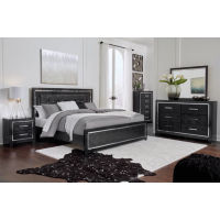 Kaydell King Upholstered Panel Bed, Dresser and Mirror-Black