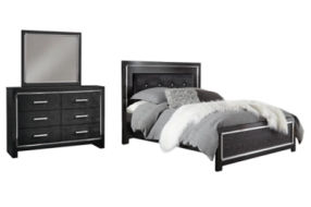 Kaydell Queen Upholstered Panel Bed, Dresser and Mirror-