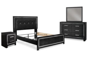 Kaydell Queen Upholstered Panel Bed, Dresser, Mirror and Nightstand-Black