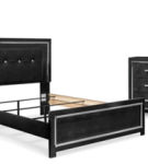 Kaydell Queen Upholstered Panel Bed, Dresser, Mirror and Nightstand-Black