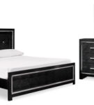 Kaydell King Upholstered Panel Bed, Dresser and Mirror-Black