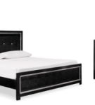 Kaydell King Upholstered Panel Bed, Dresser, Mirror, and Nightstand-Black