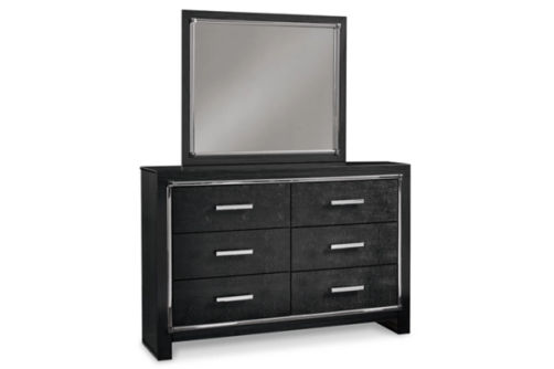 Kaydell Queen Upholstered Panel Bed, Dresser, Mirror and Nightstand-Black