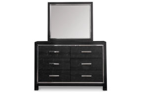 Kaydell King Upholstered Panel Bed, Dresser, Mirror, and Nightstand-Black