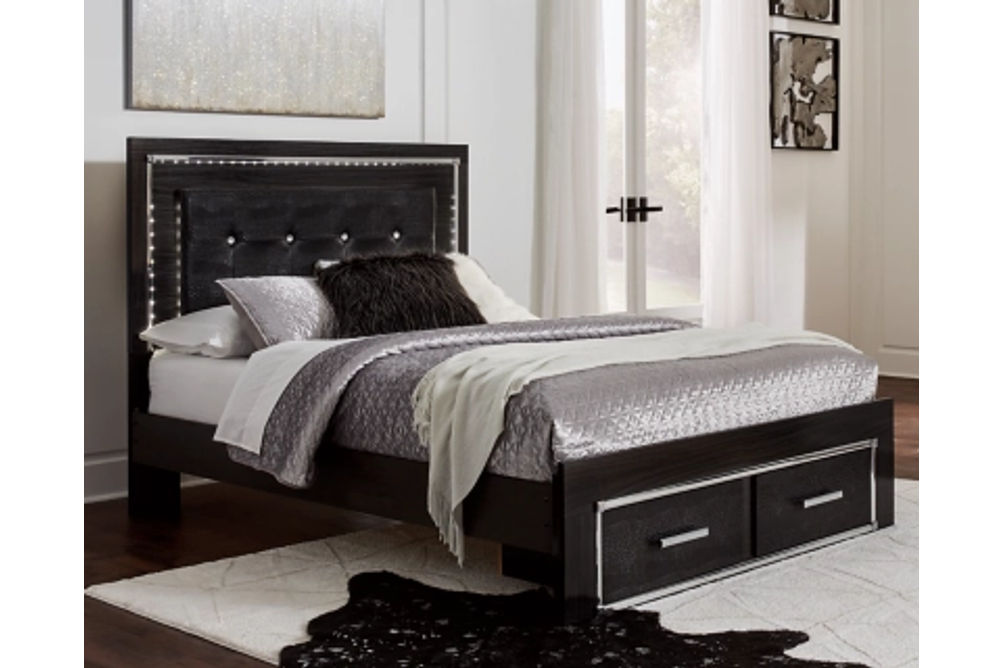 Kaydell Queen Upholstered Panel Storage Bed, Dresser, Mirror and 2 Nightstands