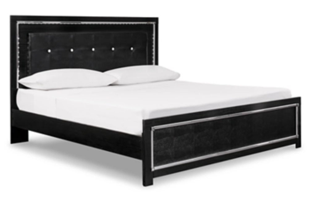 Kaydell King Upholstered Panel Bed, Dresser and Mirror-Black