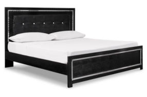 Kaydell King Upholstered Panel Bed, Dresser and Mirror-Black