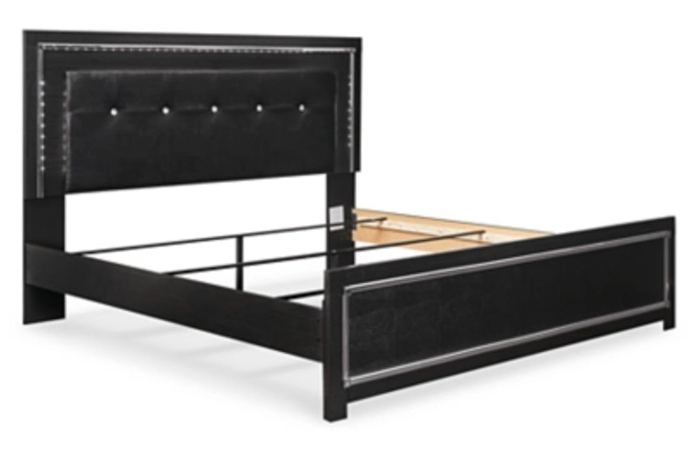 Kaydell King Upholstered Panel Bed, Dresser, Mirror, and Nightstand-Black