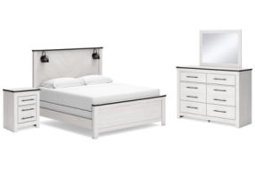 Schoenberg King Panel Bed, Dresser, Mirror and Nightstand-White