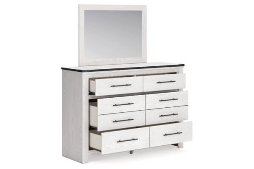 Schoenberg King Panel Bed, Dresser, Mirror and Nightstand-White