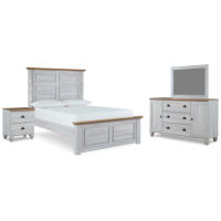 Haven Bay Queen Panel Bed, Dresser, Mirror and Nightstand-Two-tone