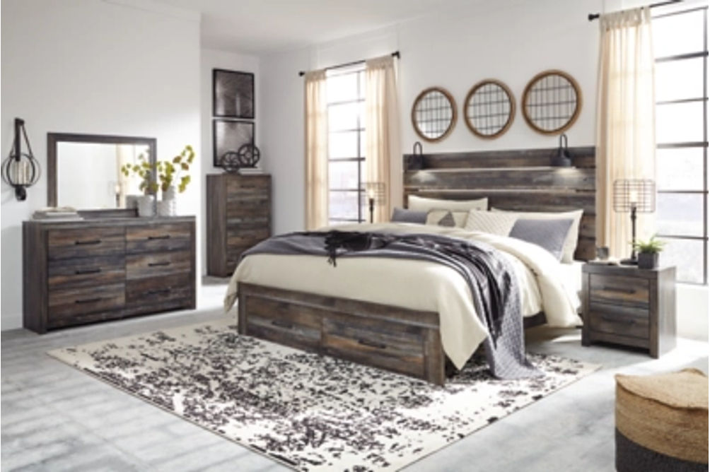 Signature Design by Ashley Drystan King Panel Bed with 2 Storage Drawers-Multi