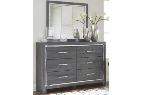 Lodanna King Upholstered Panel Headboard, Dresser, Mirror, and Nightstand-Gray