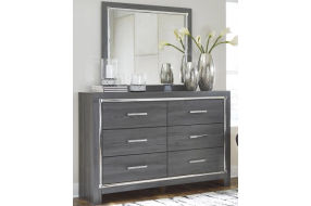 Lodanna Queen Upholstered Panel Bed, Dresser, Mirror and 2 Nightstands-Gray