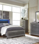 Lodanna Queen Upholstered Panel Bed, Dresser, Mirror and 2 Nightstands-Gray