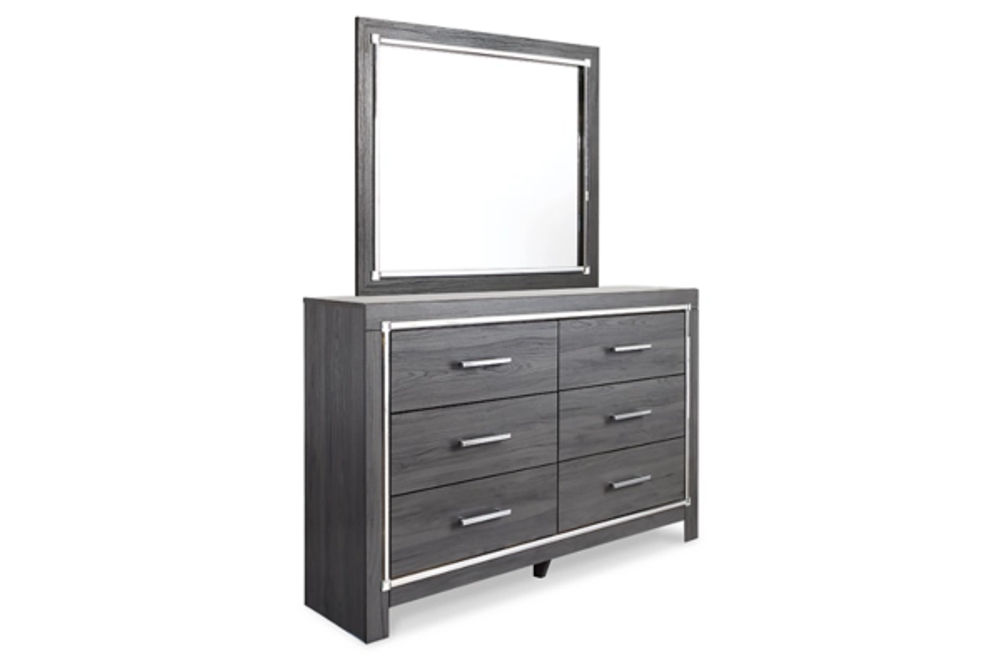 Lodanna King Upholstered Panel Headboard, Dresser, Mirror, and Nightstand-Gray