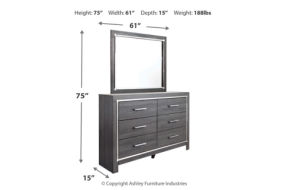 Lodanna Full Upholstered Panel Storage Bed, Dresser, Mirror, and Nightstand-Gra