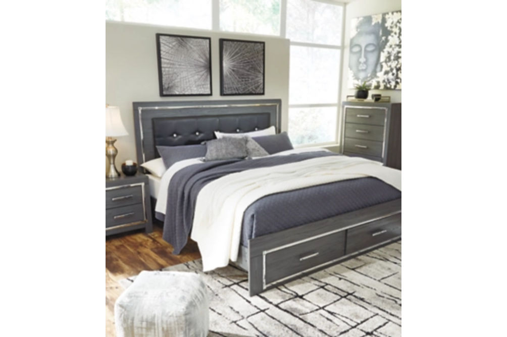 Signature Design by Ashley Lodanna King Panel Bed with 2 Storage Drawers-Gray