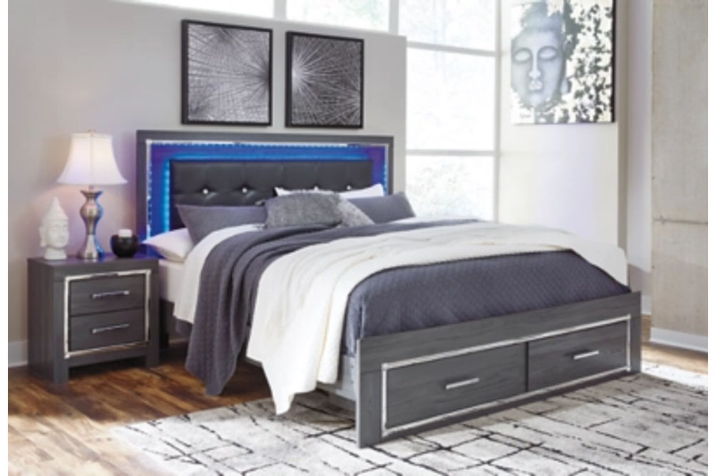 Signature Design by Ashley Lodanna King Panel Bed with 2 Storage Drawers-Gray