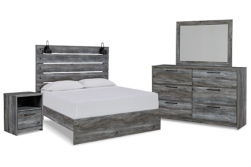 Baystorm Queen Panel Bed, Dresser, Mirror and Nightstand-Gray